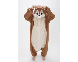 KIMU® Onesie Knabbel & Babbel Pak Kind Eekhoorn - Maat 98-104 - Eekhoornpakje Jumpsuit Pyjama Kostuum Huispak Kinderen Jongen Meisje Fleece Halloween