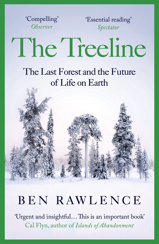 Couverture du livre 'The Treeline' avec des arbres enneigés et du texte.