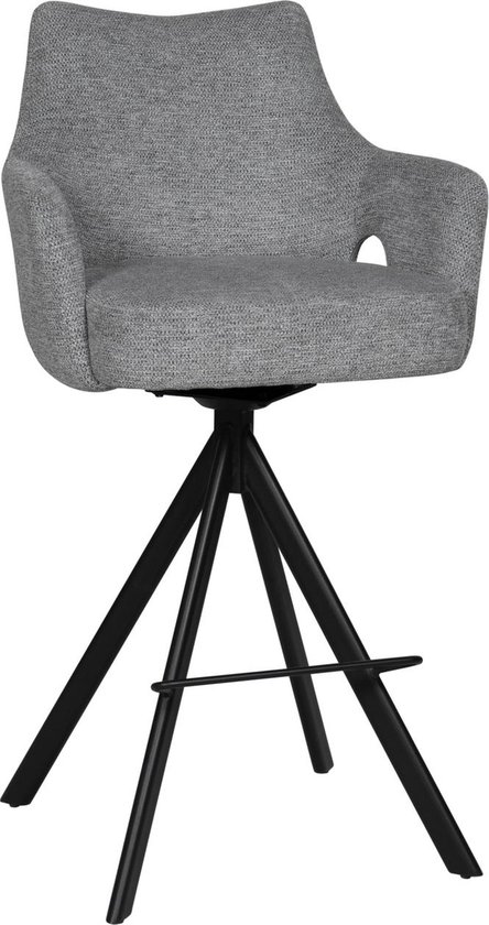 HTfurniture - Tabouret de bar Grijs - rotation 180 degrés - avec accoudoirs - vernis noir