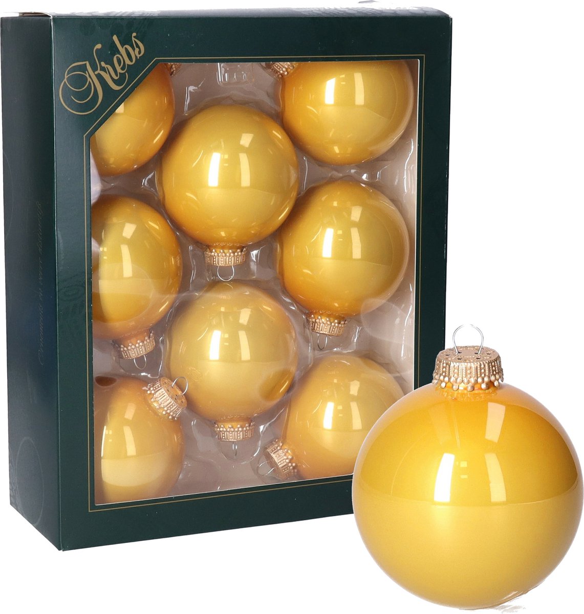 Krebs Kerstballen - oker geel - 8x - glas - 7 cm - mat - kerstversiering - kerstboomversiering