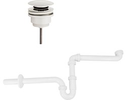 Ruimtebesparend sifon voor wastafel inclusief luxe click waste afvoerplug Clic-Clac 1¼" mat wit