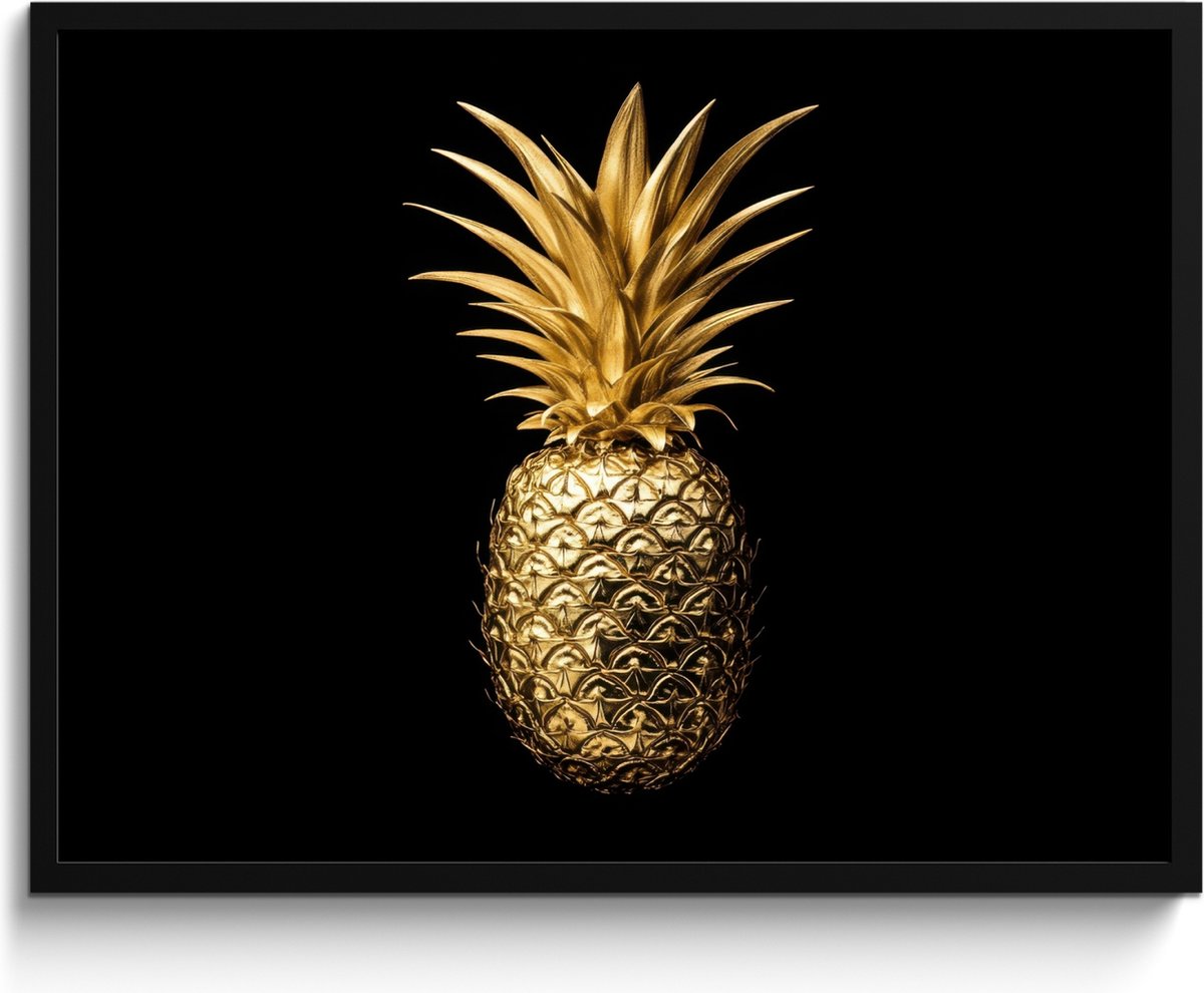 FrameYourWall Fotolijst inclusief poster - Posterlijst 80x60 cm - Posters - Ananas - Zwart - Goud - Luxe - Foto in lijst - Keuken decoratie muur - Wanddecoratie accessoires - Muurdecoratie - Schilderijen