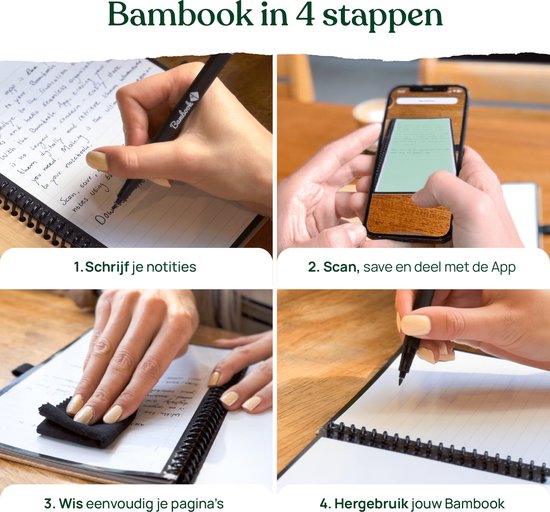 Bambook Notepad - Hardcover - A4 - Vierge & Ligné - Avec 1 feutre gratuit - Bloc-notes effaçable, réutilisable, durable et tableau blanc