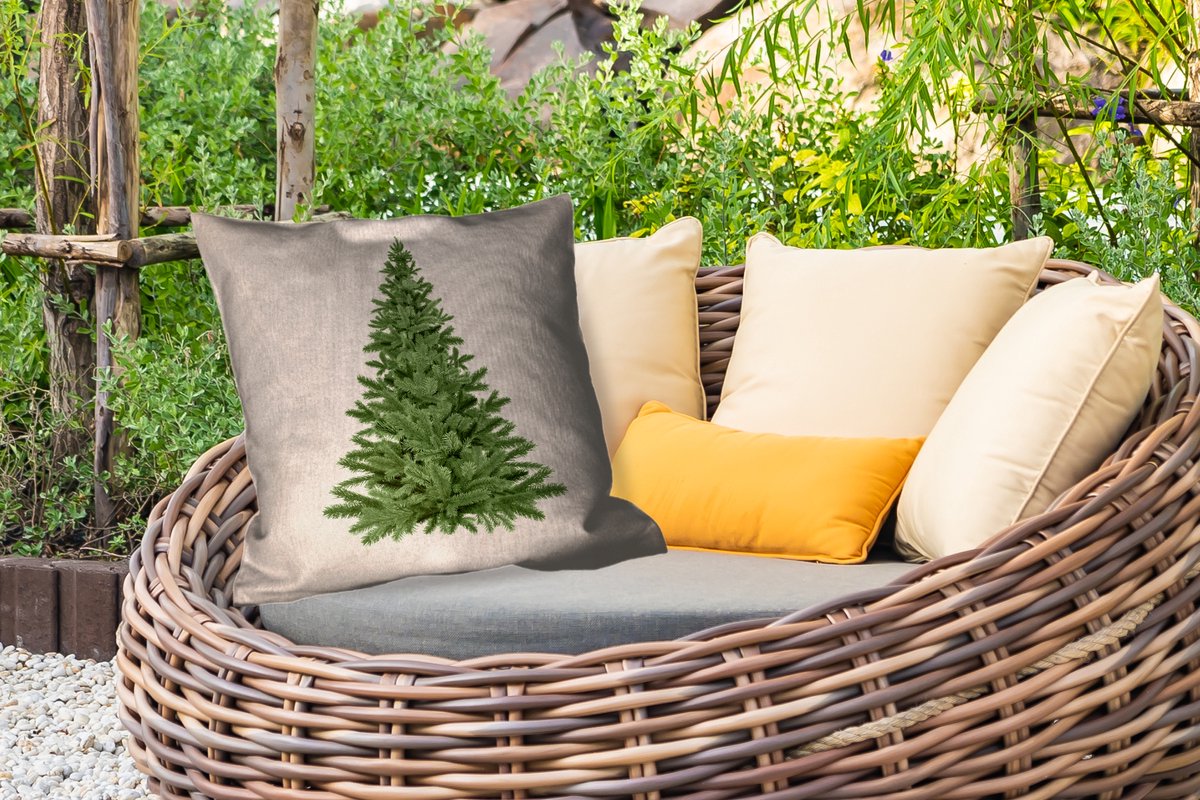 Sierkussen Buiten - Kerstboom - Groen - Kerstmis - Feestdagen - 60x60 cm - Weerbestendig