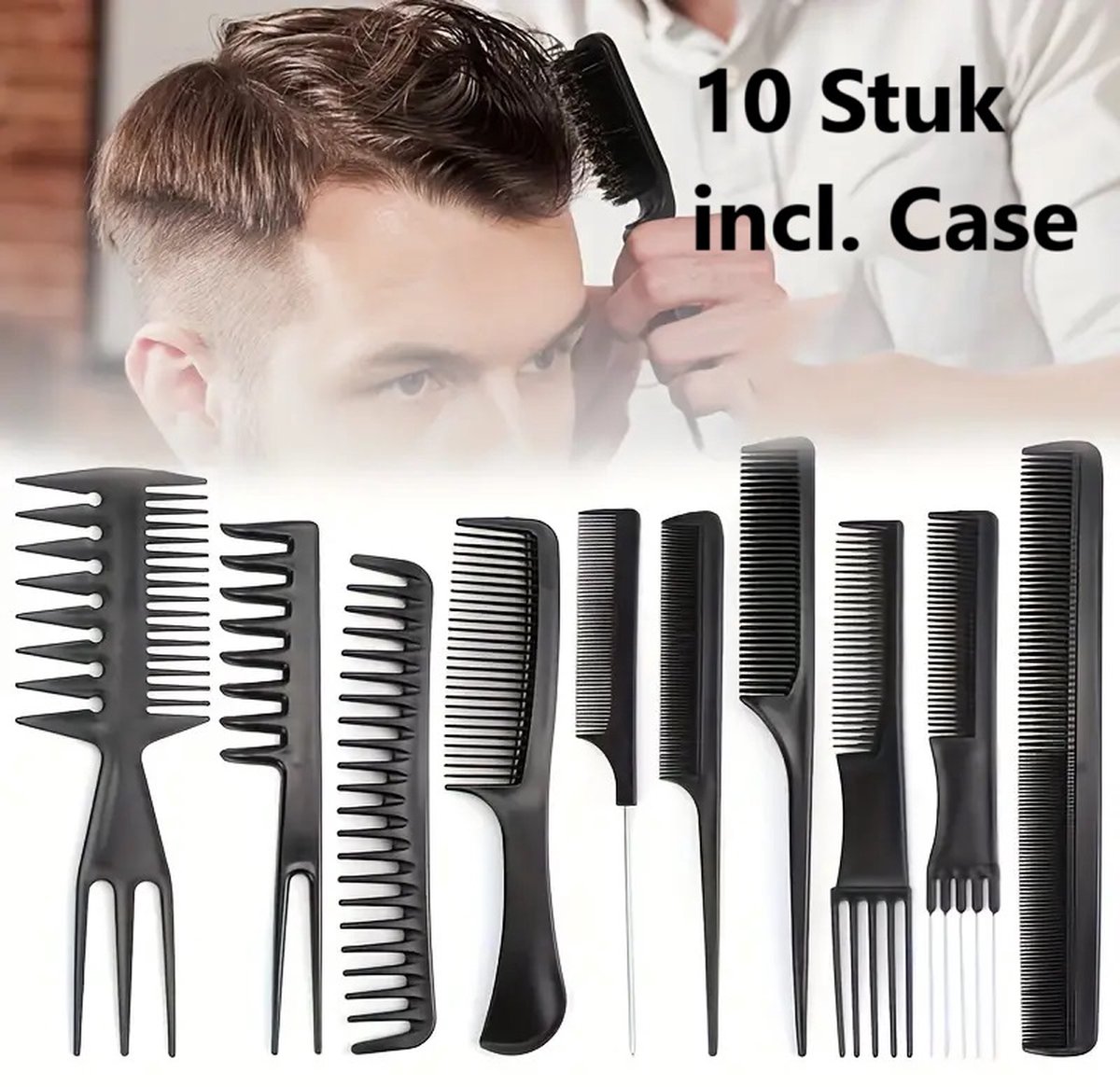 Kammenset 10-delig I Kapperkammen I Incl. Etui I Barbier Kam I Kapperskam I Haar Accessoire