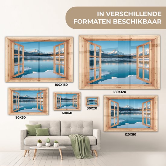 MuchoWow® Peinture sur verre 180x120 cm - Peinture sur verre acrylique - Vue - Paysage - Hiver - Lac - Montagnes - Vue - Photo sur verre - Décoration murale salon - Décoration murale chambre - Peintures