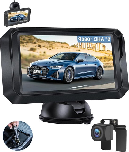 Rear View Camera 1080P AHD with 5 Inch Monitor - 140 Degree Wide Angle ...
