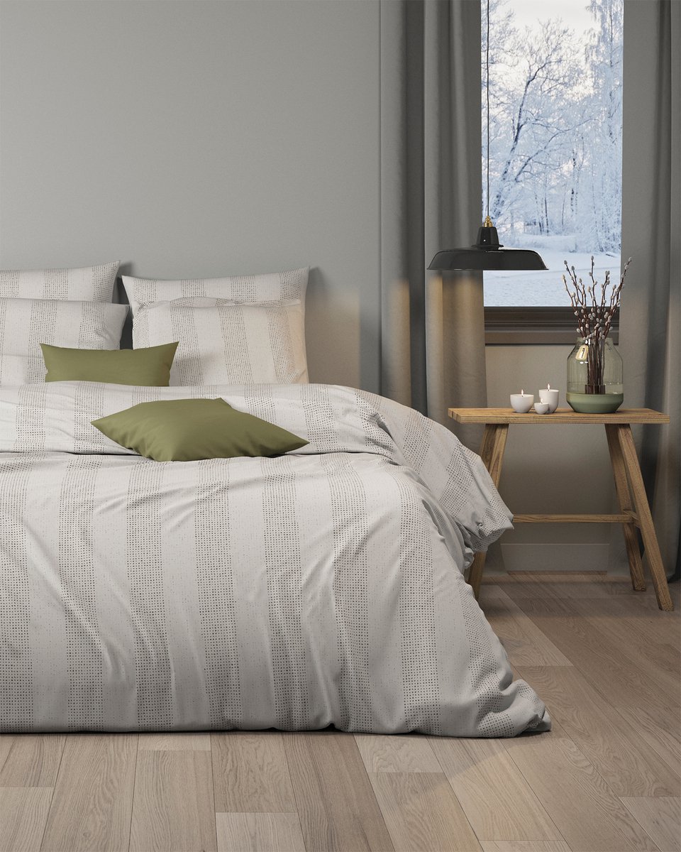 Mistral Home DEKBEDOVERTREK - flanel - 240 x 220 cm + 2x 65 x 65 cm - lits-jumeaux - strepen - Écru Écru/Zwart