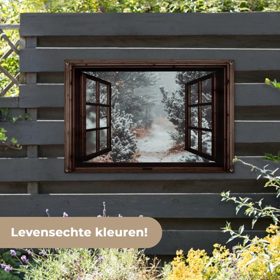 Affiche de jardin Forêt - Hiver - Arbres - Nature - Chemin - Vue - 120x80 cm - Toile de jardin - Affiche extérieure