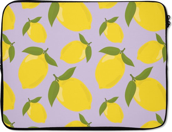 Housse pour ordinateur portable 15,6 pouces - Motif citron - Jaune - Violet - Motif - Fruits - Housse pour ordinateur portable - Dimensions intérieures 37x26 cm - Dos noir