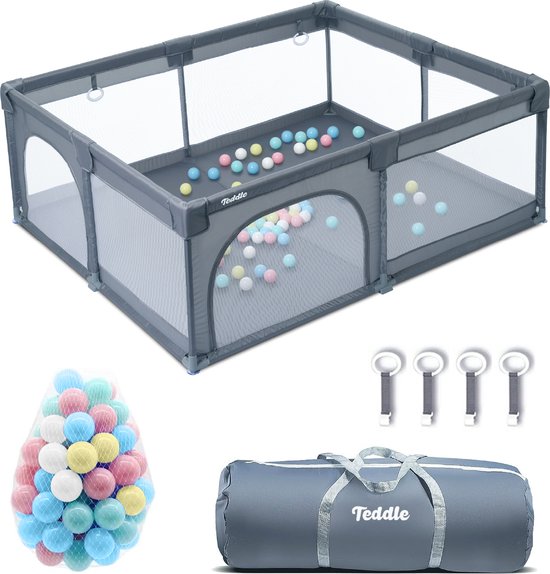 COSTWAY Babybox Met 50 Speelballen - Veilig Loopbox Met Ademend Net En Ritssluiting - Voor Zuigelingen En Peuters