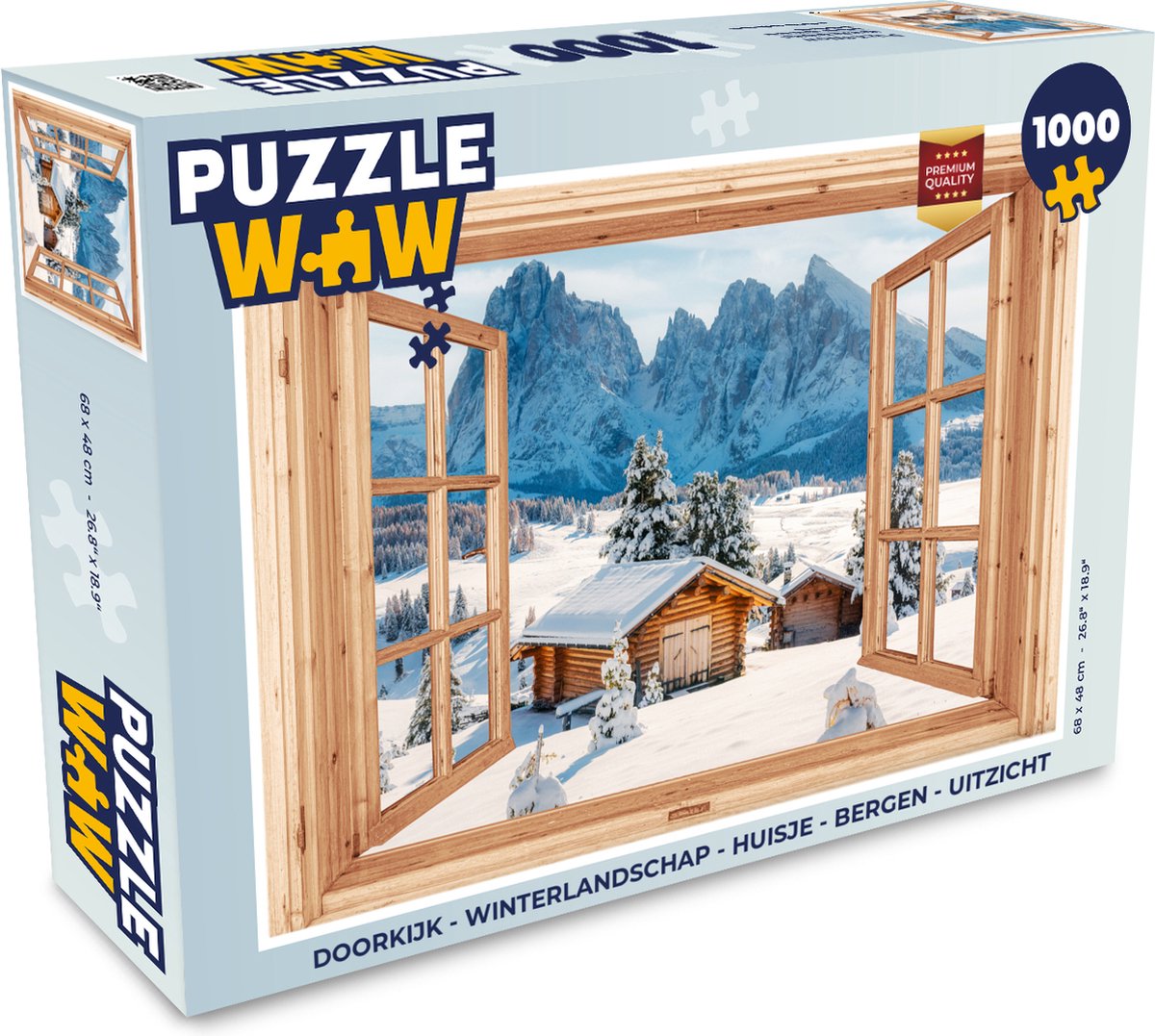 Puzzel Doorkijk - Winterlandschap - Huisje - Bergen - Uitzicht - Legpuzzel - Puzzel 1000 stukjes volwassenen