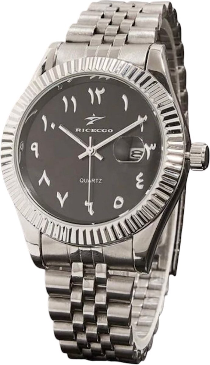 Ricecgo Luxe Herenhorloge - Mannen - Zilveren Polsband - Zilver en Zwart - Luxe Doos
