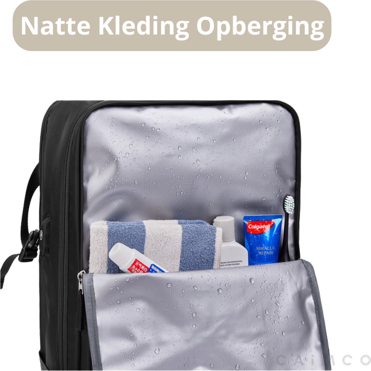Caimco Expedition Rugzak met Laptopvak & Vak voor Natte Kleding – Waterafstotende 15.6 inch Laptop Backpack – Ruime Reistas met Schoenenvak – Unisex Schooltas – Zwart – foto 2