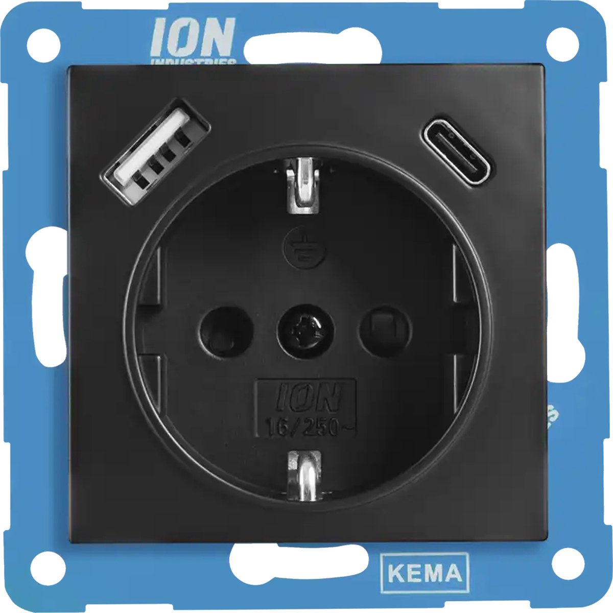 ION industries E1 stopcontact met kinderbeveiliging en USB A/C Mat Zwart (10.302.416) - wandcontactdoos