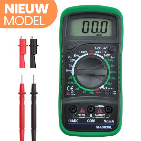 YE Digitale Multimeter 2024 Model - AC/DC Spanningsmeter - Inclusief Meetpennen - Inclusief 9V Batterij - LCD Display