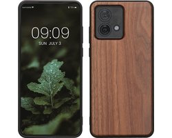 kwmobile telefoonhoesje geschikt voor Motorola Moto G84 5G - Hoesje met bumper in donkerbruin - Backcover - hout