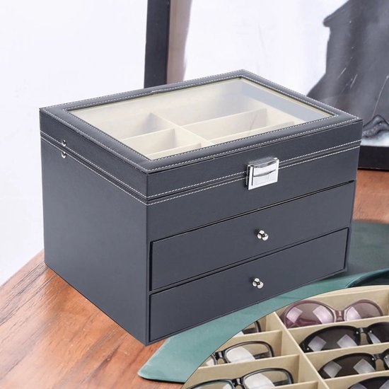 Lolalet Opbergdoos voor zonnebrillen, 3-laags, organizer voor 18 paar zonnebrillen, eyeglass - ijs