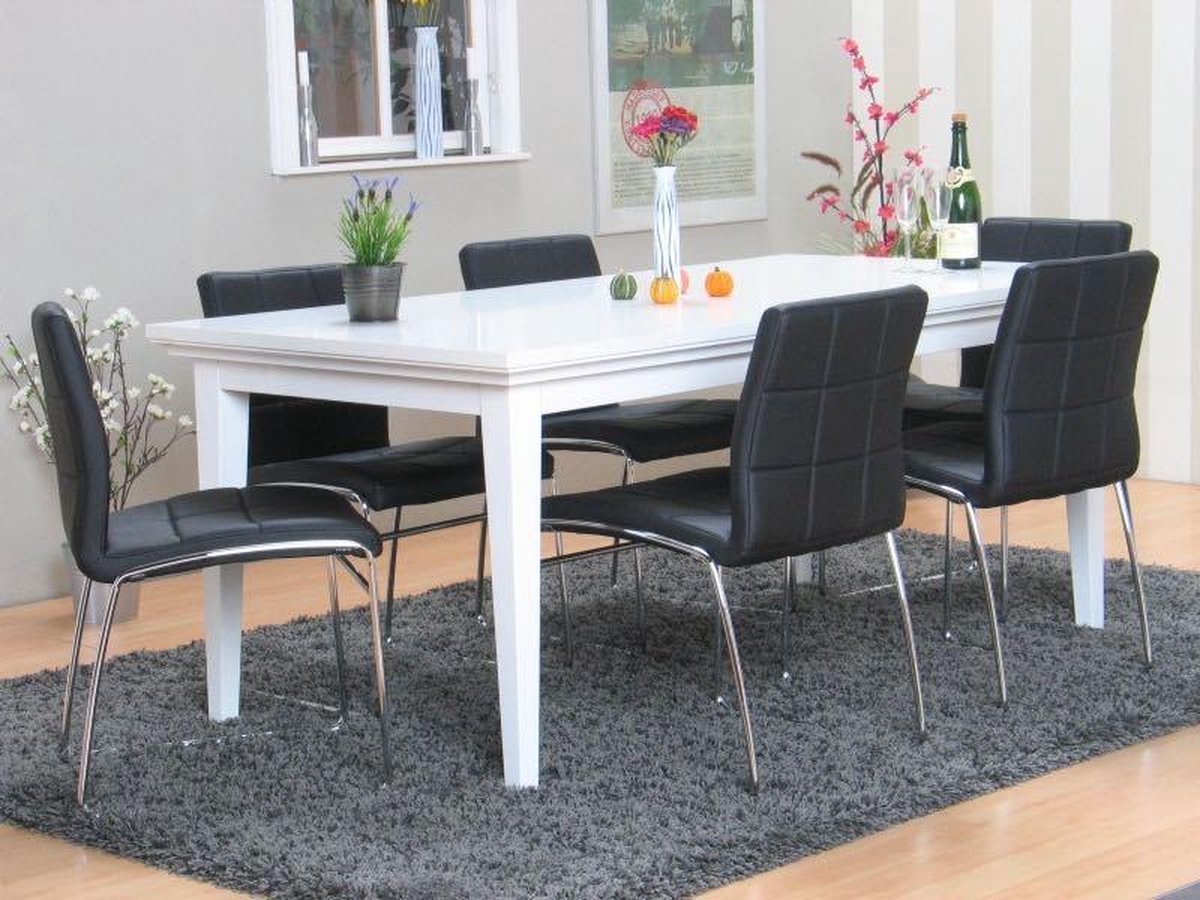 Tvilum Eethoek met 6 stoelen 95x180 cm Wit/Zwart