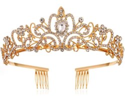 Kristallen kroon met kam voor bruiloft - Tiara voor bridal prinses - Gala bruidsdouche - Eén maat - Metaal waterdiamant