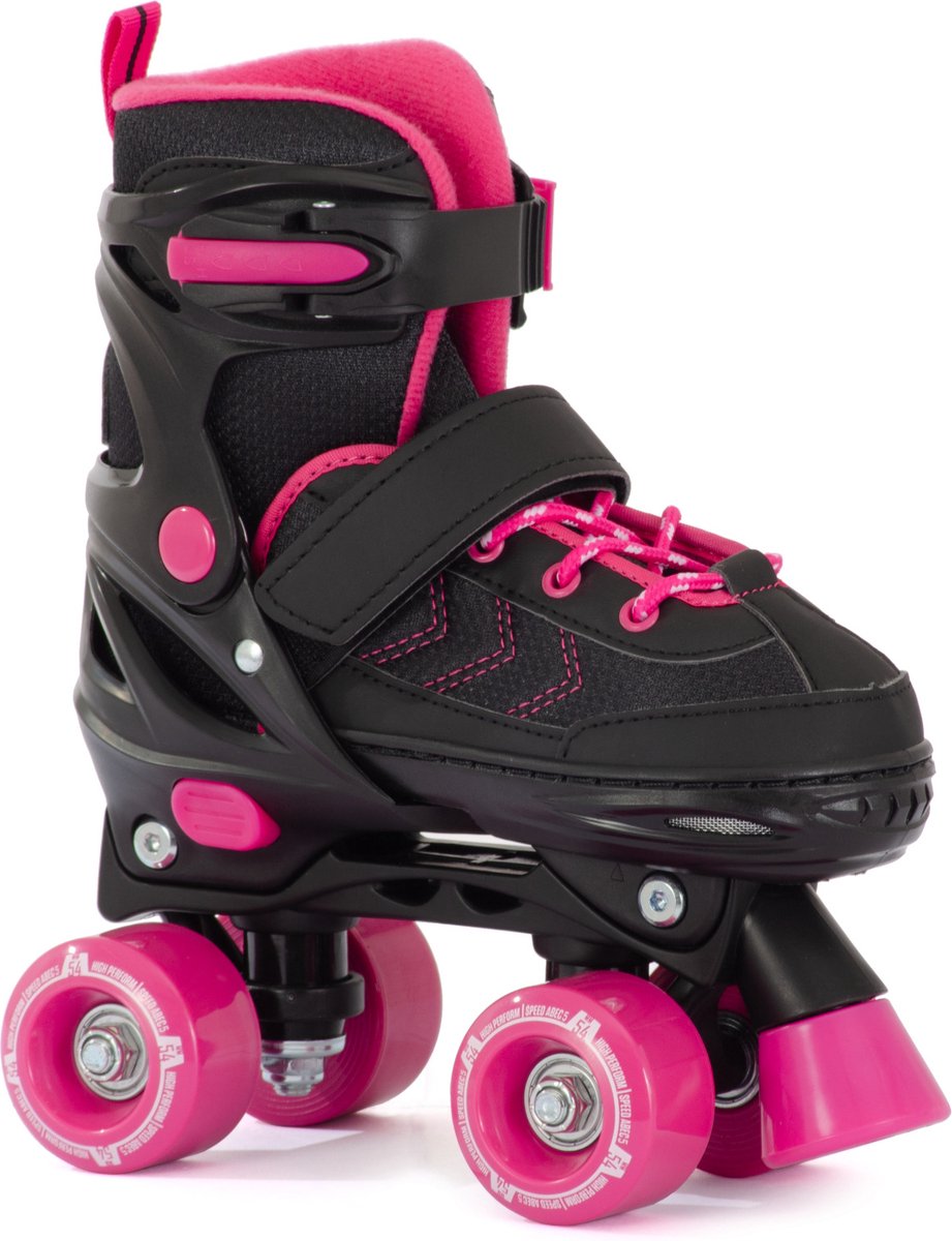 Rolschaatsen voor kinderen, voor meisjes, jongens en beginners, 4 maten, verstelbare quad skates, geschikt voor binnen en buiten (zwart, S (30-33