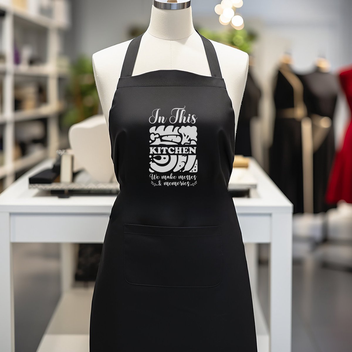 Verstelbaar kookschort, unisex, met 2 Zakken Vloeistof Druppel Waterbestendig Koken Keuken Restaurant Bar Schilderen BBQSchort, voor diverse doeleinden, Zwart Schorten Koksschort Unisex Schorten voor Vrouwen en mannen , this is kitchen we make mess