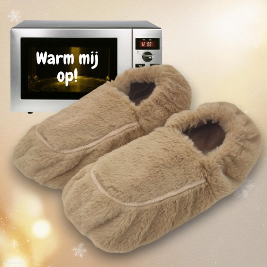 Magnetron sloffen - Verwarmde pantoffels - Dames en Heren - Warme Voeten - Opwarm sloffen - One Size Fits All T/m Maat 40 - Lavendel en Lijnzaad Vulling - Bruin