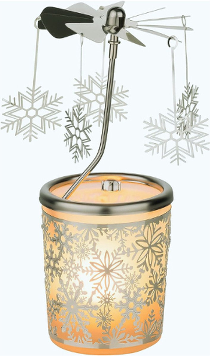 Kerstelijk Windlicht - Theelichtcarrousel Van Glas - Windlicht-Carrousel [Motief Sneeuwvlok] - Totale Hoogte Van 15 Cm - Theelicht Inbegrepen