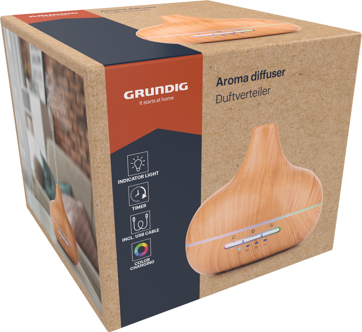 Grundig Aroma Diffuser Luchtbevochtiger 300ml- Elektrische Geurverspreider Met LED Verlichting en Timer - Aromatherapie Met Etherische Oliën - Geur Verspreider - Bamboe — cadeau in Wonen & Interieur - foto 5