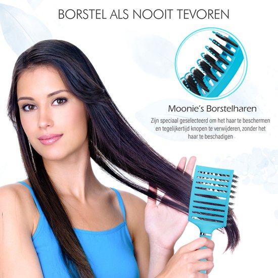 MOONIE'S® Brosse à Cheveux Perméable à Ventilation Courbe - Brosse à Cheveux Anti-emmêlement - Blauw - Brosse Démêlante - Brosse Ventilée Courbe - Blue
