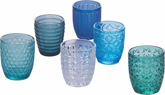 OTIX Waterglazen Set van 6 Stapelbaar 350 ml Met gouden rand Reliëf Ribbel Transparant Glas ORION – Weekend Webshop