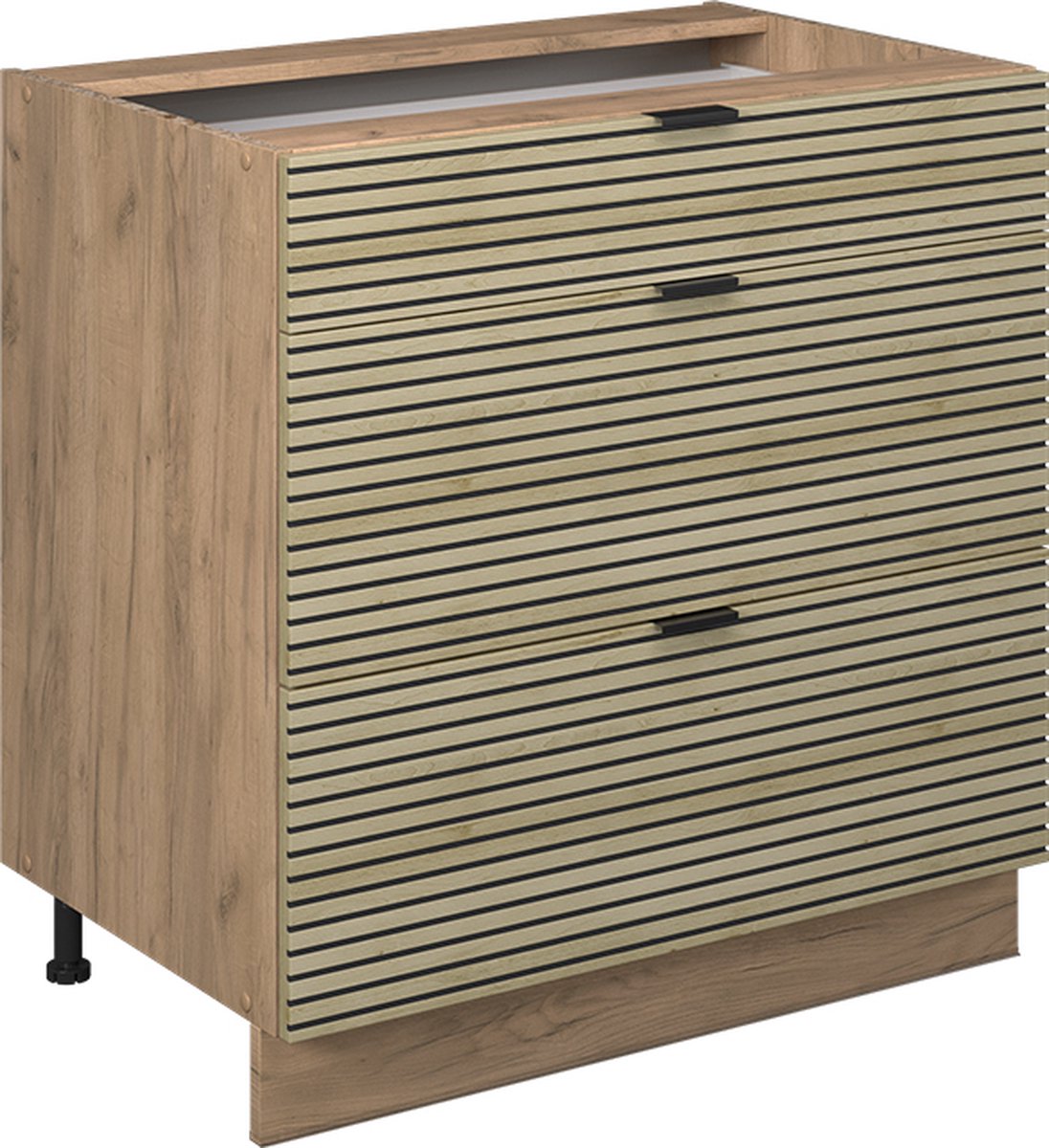 Vicco Fame-Line Keukenonderkast – 80 cm met 3 laden, WB Antraciet Eiken paneel