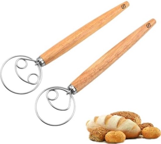Deeg Garde, 3 Stuks Brooddeeg, Garde Met Twee Spoelen, Roestvrij Staal Handmatige Deegmixer 33 Cm Houten Handvat Voor Keuken Bakken Cake Dessert 1424991832