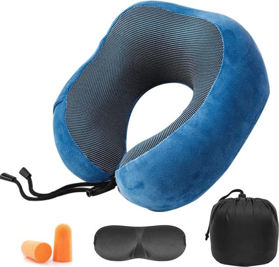 Ergonomisch reiskussen – vliegtuigkussen van traagschuim, hoofd- en neksteun, optimaal comfort voor lange reizen in het vliegtuig, trein, auto, ideaal voor herstellende slaap en ontspanning