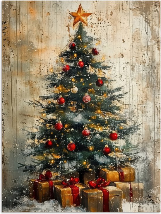 Poster 60x80 cm - Kerstboom - Vintage - Kerst - Cadeau - Posters - Kamer decoratie - Wanddecoratie woonkamer - Kerstdecoratie voor binnen - Kerstversiering - Kerstmis versiering in huis - Christmas tree decorations