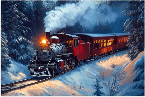 Poster 30x20 cm - Trein - Kerst - Sneeuw - Kersttrein - Posters - Kamer decoratie - Wanddecoratie woonkamer - Kerstdecoratie voor binnen - Kerstversiering - Kerstmis versiering in huis - Kerstaccessoires