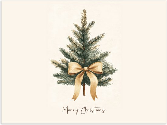 Poster 40x30 cm - Kerstboom - Kerst - Merry Christmas - Beige - Posters - Kamer decoratie - Wanddecoratie woonkamer - Kerstdecoratie voor binnen - Kerstversiering - Kerstmis versiering in huis - Kerstaccessoires