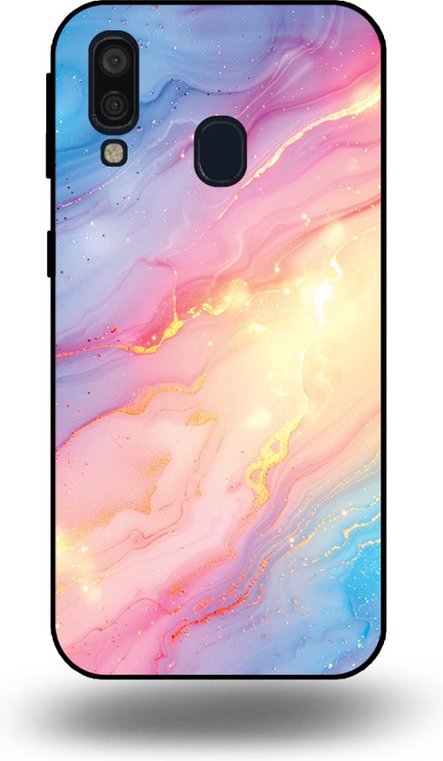 Smartphonica Telefoonhoesje Geschikt voor Samsung Galaxy A40 met Regenboog Glitter Marmer Opdruk - TPU Backcover Case Rainbow Glitter Marble Design geschikt voor Samsung Galaxy A40