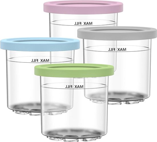 Containers Replacement 4 Pack 16oz Cup for Ninja Creami Pints and Lids - BPA Free Dishwasher Safe Leak-proof Compatibility with NC301 NC300 NC299AMZ Series Ice Maker