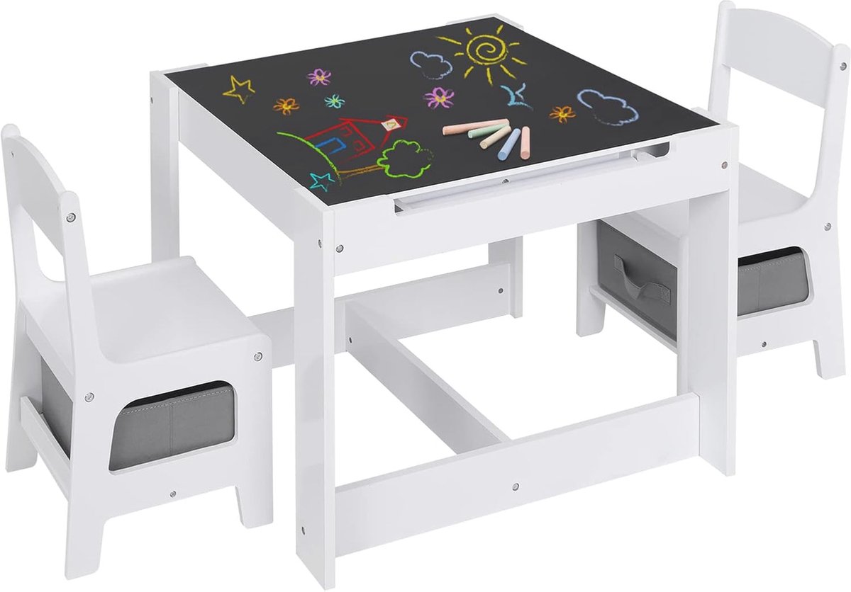 Kindertafelset met 2 Stoelen en Opbergruimte voor Kinderen - 3-in-1 Kinderactiviteitstafel voor Spelen en Creativiteit