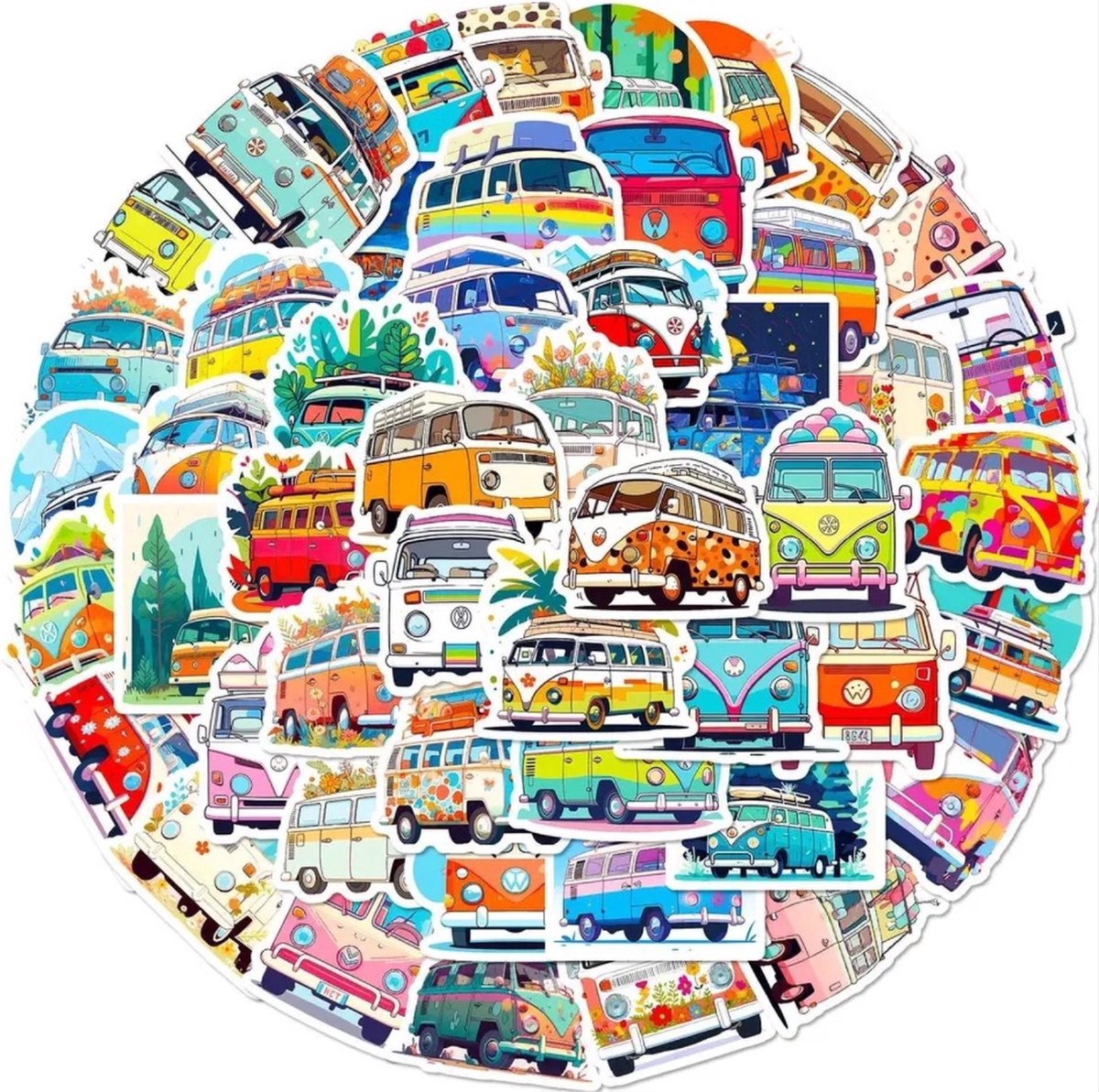 Scoby - Camper Stickers - 50 Stickers Mix Pack - Laptopstickers - Geschikt voor Fiets, Step, Laptop, Skateboard, Koffer & Helm