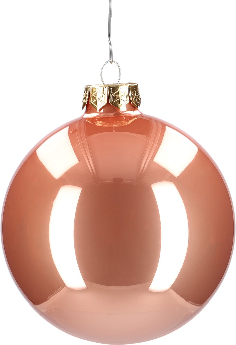 Glazen kerstballen - Set van 4 stuks/100mm - Luxe kerst decoratie - Sfeervolle kerstversiering voor in de kerstboom - Glas - Coral - Brons/Bronskleurig – foto 7