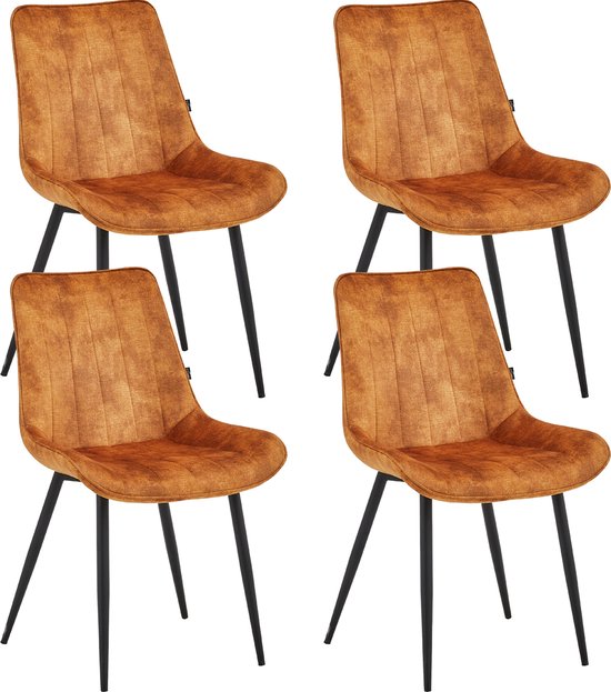 Colenis® - Verta Eetkamerstoel - Set Van 4 - Honey - Adoré Velvet - Industrieel