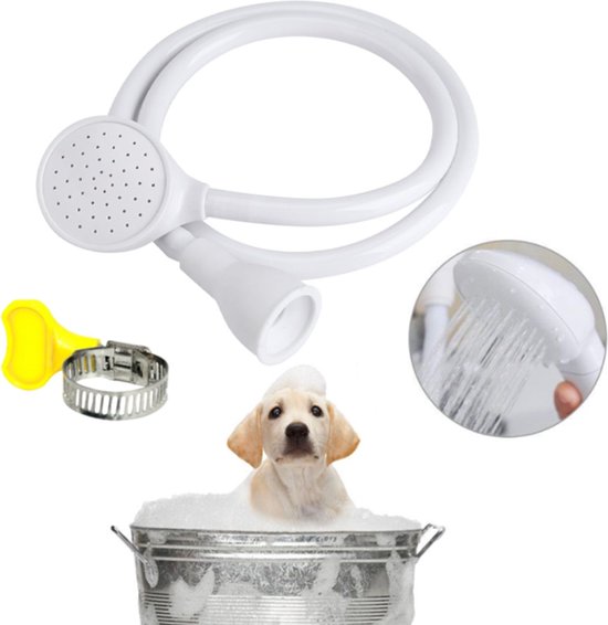 Huisdieren Bad en Douche Set - Honden/Katten Douchekop - Honden Sproeier - Inclusief Tuinslang en Opzetstukken - Voor Huisdieren, Haar wassen, Groenten Spoelen - Kranen Met Een Diameter Van 1.4-2.7 cm - Wit
