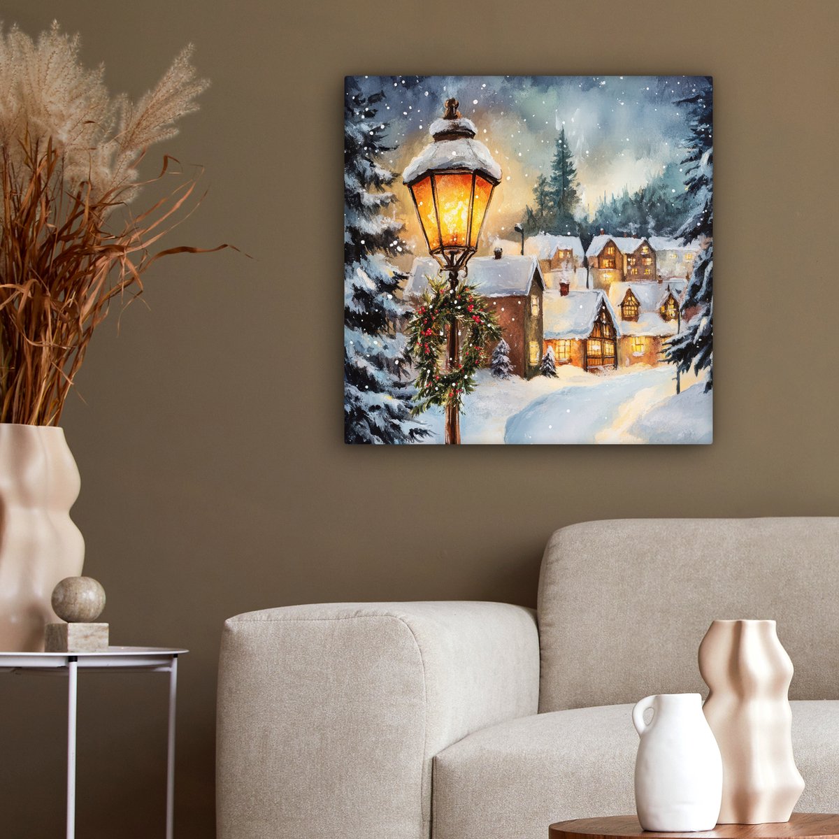 Canvas schilderij 50x50 cm - Wanddecoratie Kerstdorp - Huizen - Sneeuw - Kerst - Muurdecoratie woonkamer - Slaapkamer decoratie - Kamer accessoires - Schilderijen op canvas - Kerstdecoratie voor binnen - Kerstversiering - Kerstmis versiering – foto 6