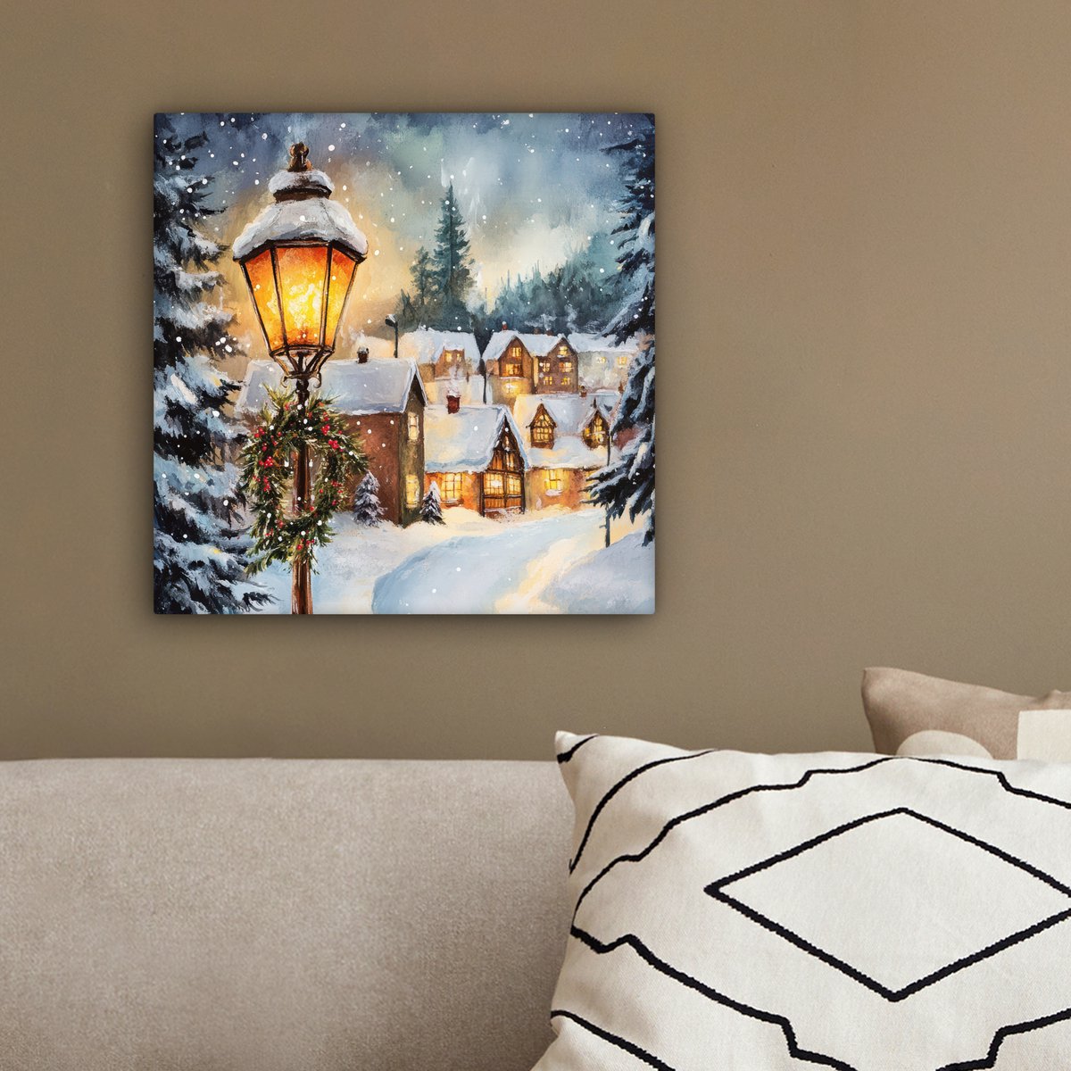 Canvas schilderij 20x20 cm - Wanddecoratie Kerstdorp - Huizen - Sneeuw - Kerst - Muurdecoratie woonkamer - Slaapkamer decoratie - Kamer accessoires - Schilderijen op canvas - Kerstdecoratie voor binnen - Kerstversiering - Kerstmis versiering – foto 6