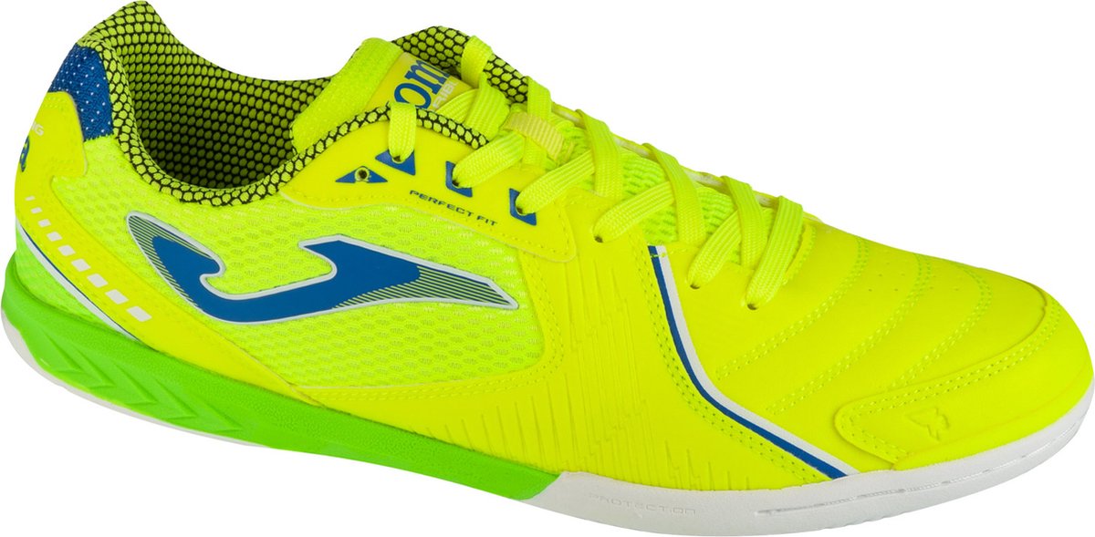 Joma Dribling 2409 IN, gele indoorschoenen voor mannen, maat 44, synthetisch leder, met blauwe accenten.