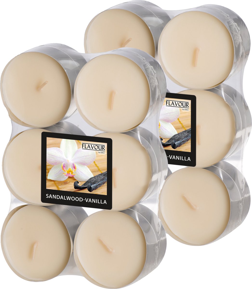 Conpax Candles Geur theelichtjes/waxinelichtjes - Maxi - 24x - Sandalwood-vanilla aroma - 8 branduren Ivoorwit