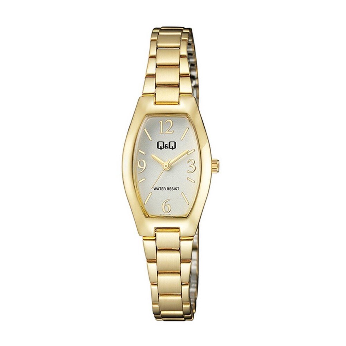 QQ Q06A-002PY - Horloge - Analoog - Vrouwen - Dames - Stalen band - Ovaal - Metaal - Cijfers - Streepjes - Goudkleurig - Wit