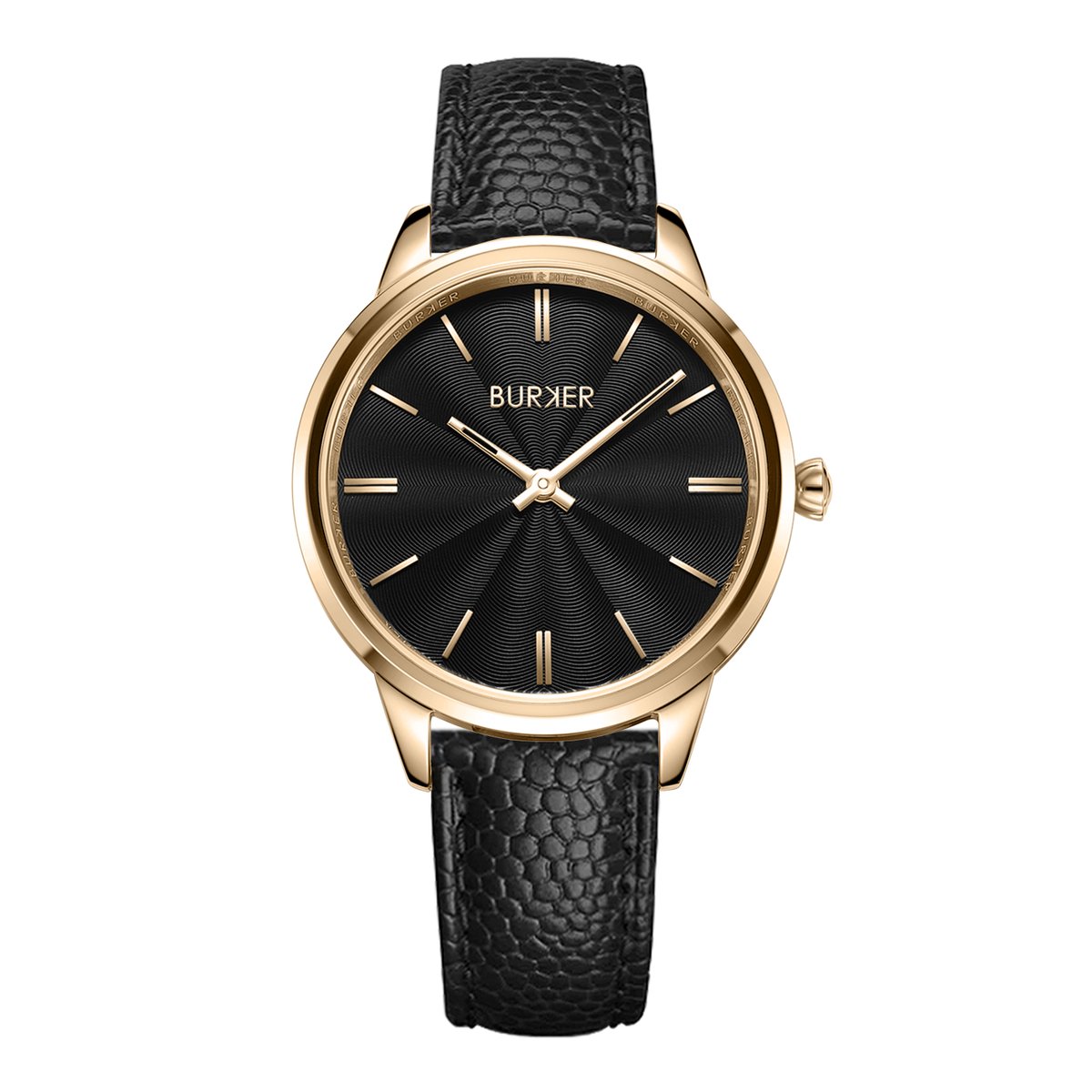 BURKER Emily Horloge Dames - Rond - Goud Zwart - Leren Band - 36 mm